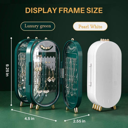 Foldable Jewelry Organizer With Mirror Ear Rings & Necklace_ Hanging Holder Jewelry Box Vanity Hanger Stand